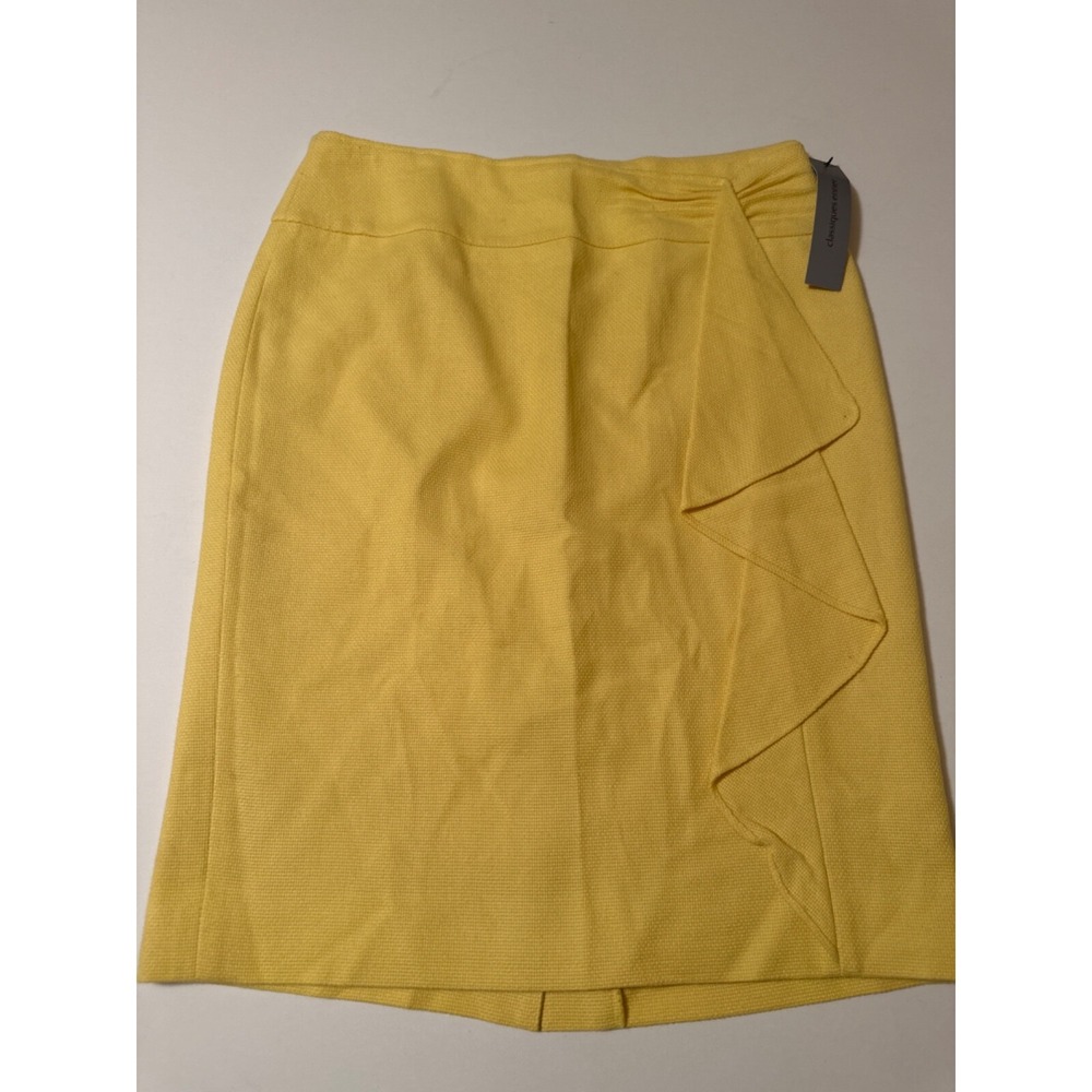 Classiques Entier Woven Cotton Pencil Skirt with Ruffle Yellow Women's 8 $168